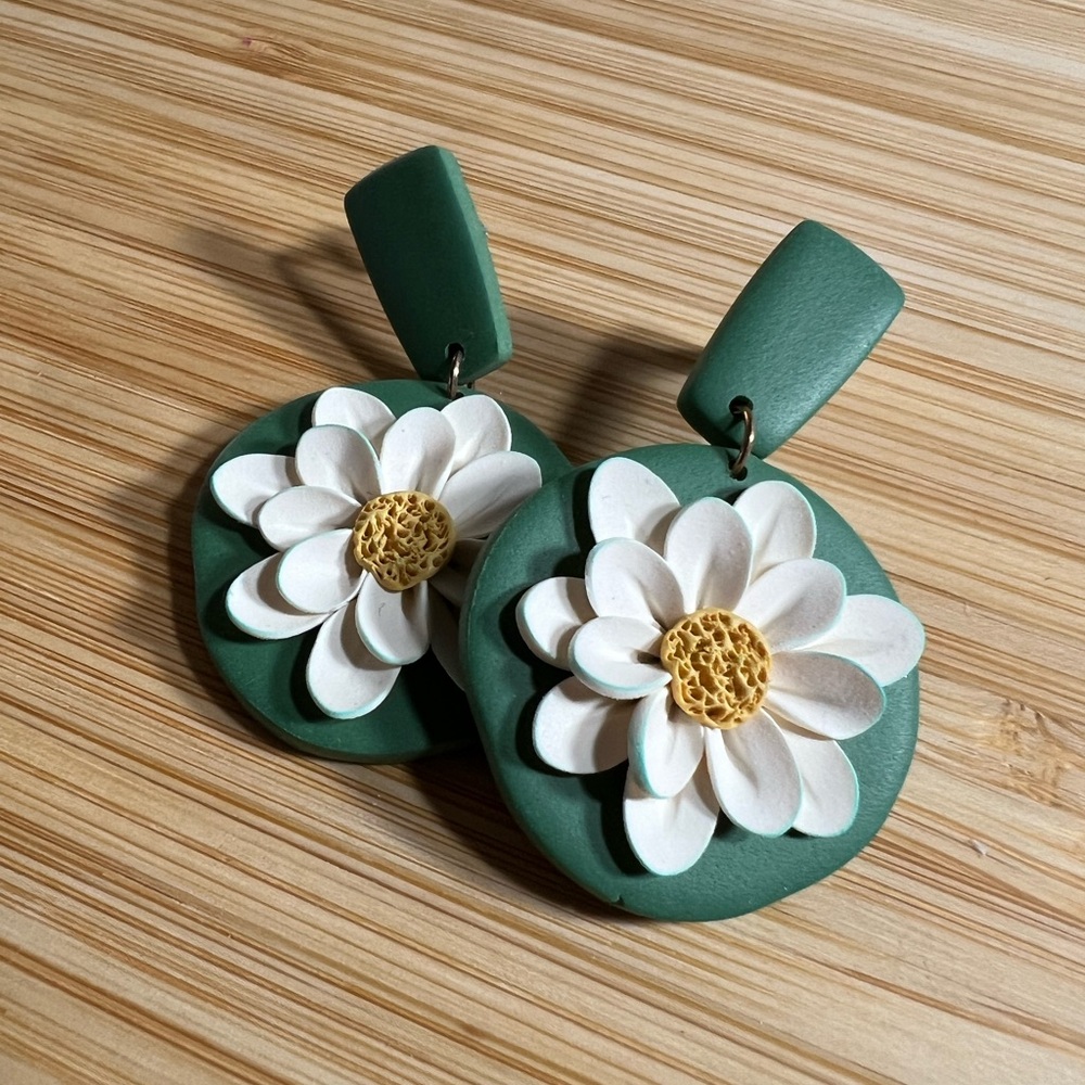 Polymer White Floral Earrings